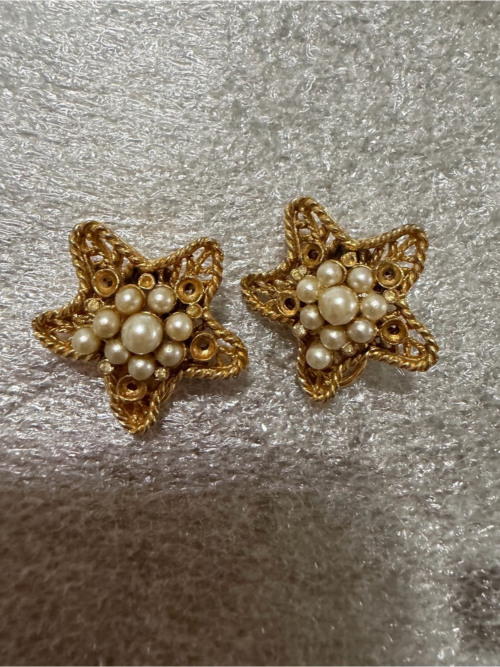 Gold Star Pearl Cluster Clip on Earrings - Women Jewelry by